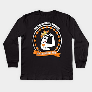 sclerosis multiple awareness warrior gift support fit Kids Long Sleeve T-Shirt